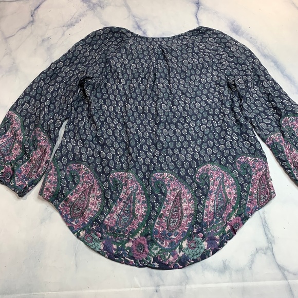 Lucky Brand Paisley Border Print Peasant Blouse - Picture 5 of 8